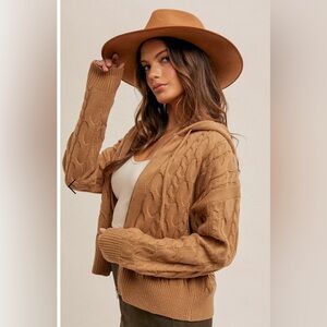Hem & Thread Cableknit Zip Up Hoodie Sweater